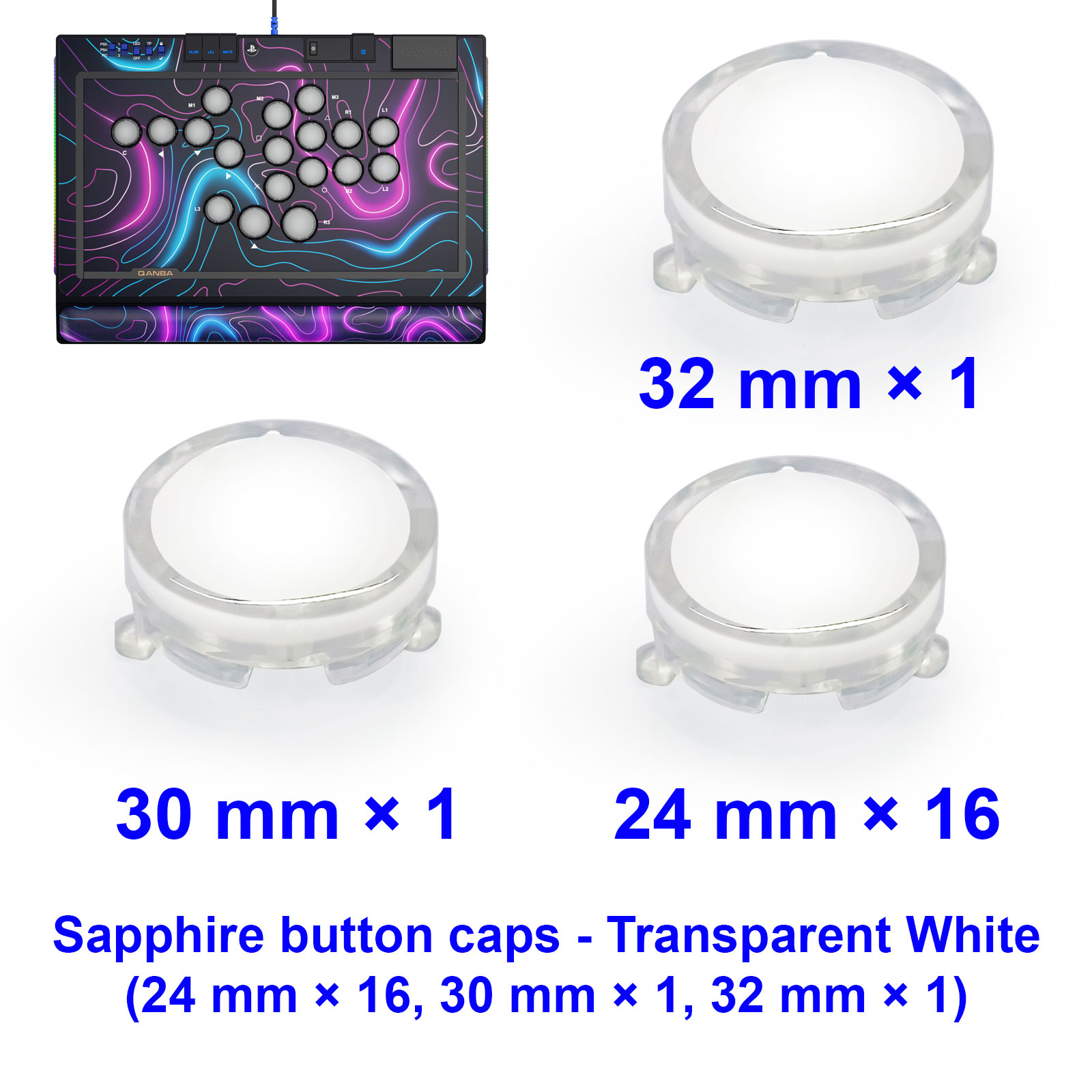 Joystick Arcade Parts - Zestaw nakładek na przyciski QANBA SAPPHIRE